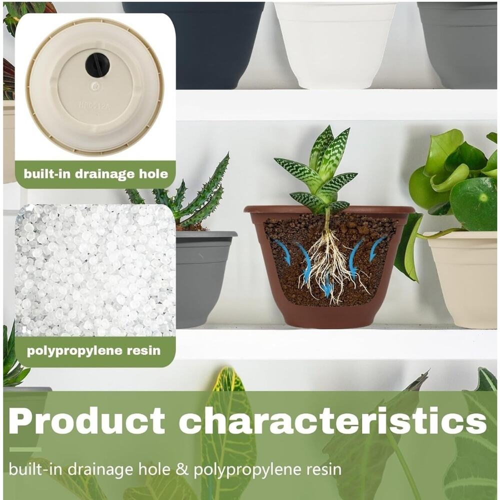 Plant Pots for 6.5 Inches Plastic Round Black 4 Pack - Picture 2 of 3